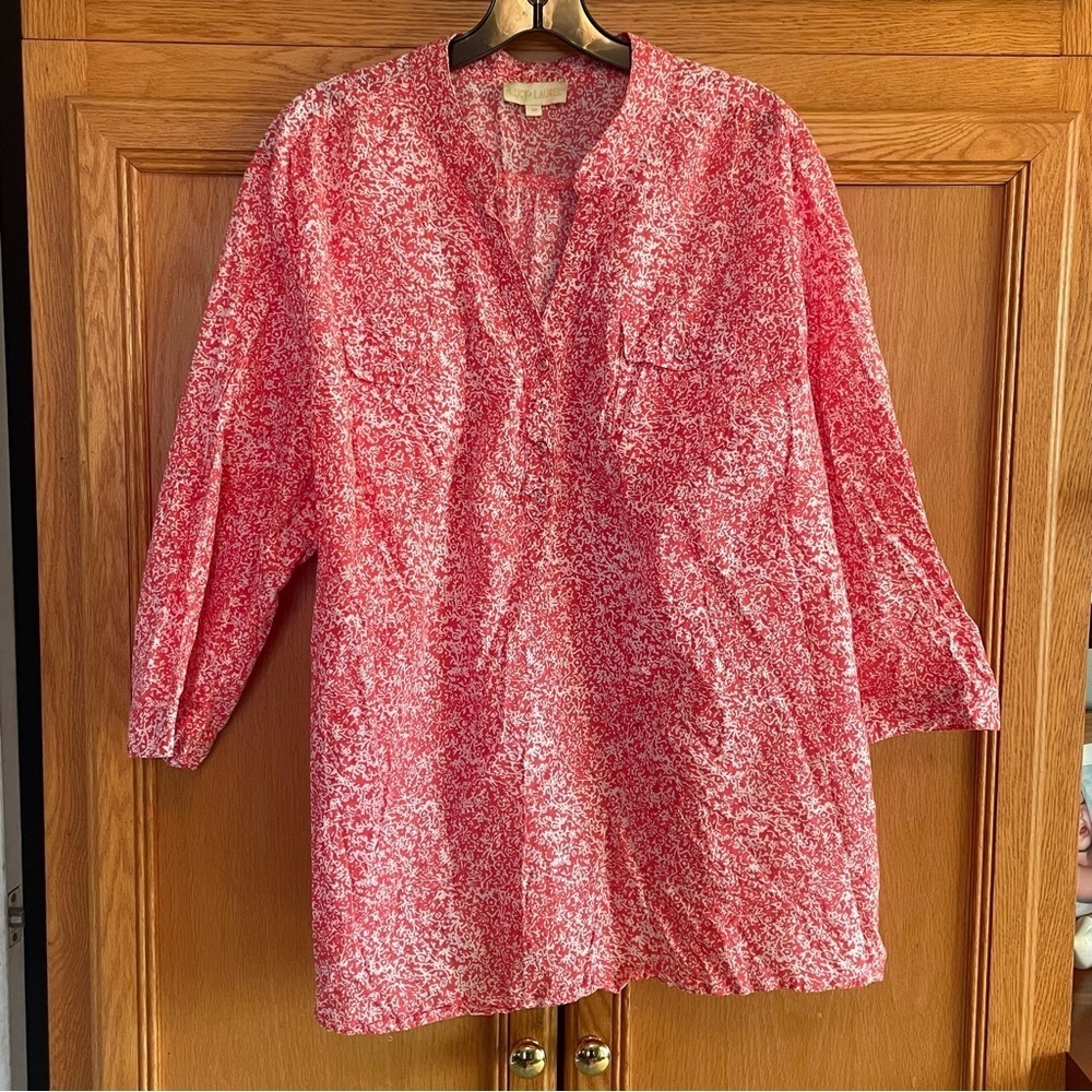Lucy & Laurel Pink & White Blouse v-neck women’s 3X